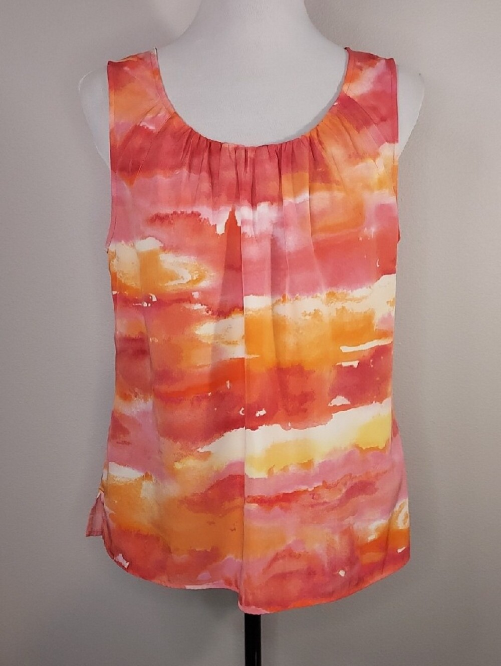 Chico's Orange Yellow Pink Watercolor Sunset Sleeveless Tank Blouse Size 1